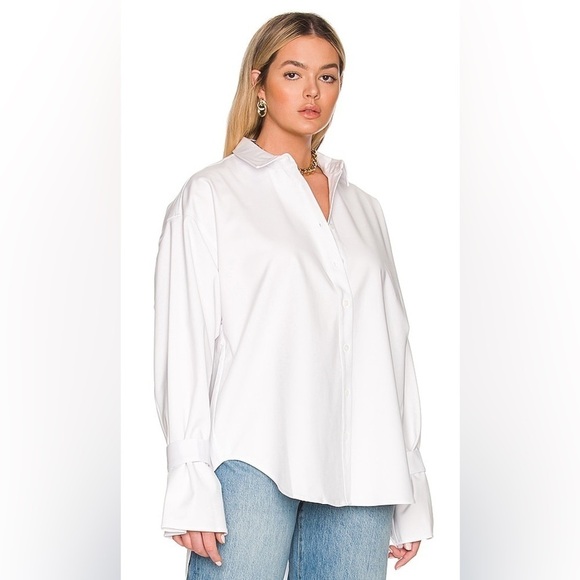 Good American Tabbed Poplin Shirt in White001 NWT GA Size 3/4 Size L/XL - Picture 9 of 10